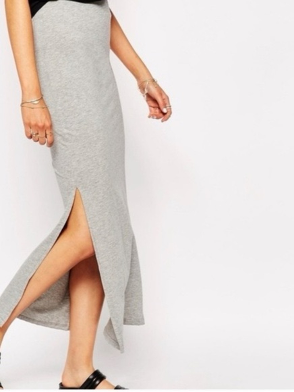 Aritzia Light Gray Ribbed Maxi Skirt with Side Slit